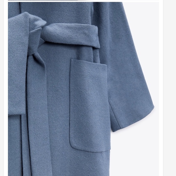 Zara Wool Blue Belted Spring Coat Sz. XL - Picture 5 of 9